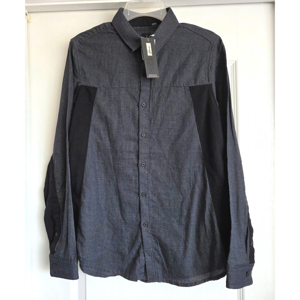 Howe Creative Workforce Grey Black Colorblock L/Sleeve Button Shirt Size S NWT